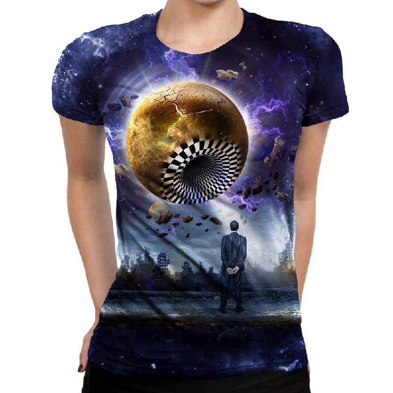 Planetary Hole Womens T-Shirt Ribbed T-Shirt High Neck Heavyweight