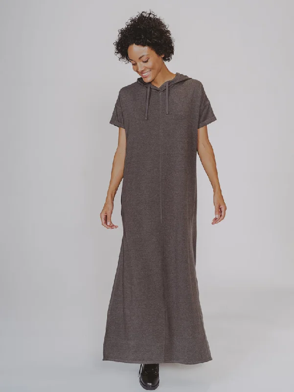 Puremeso Hooded Maxi Dress in Charcoal Chic Sleeveless Maxi Dress