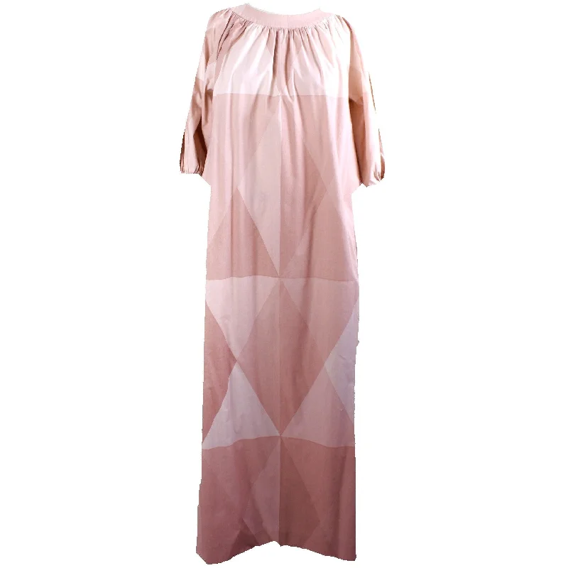 Rare Vintage Marimekko Pink Flesh Tones Geometric Print Maxi Dress 1970s Womens S Trendy V-Neck Maxi Dress