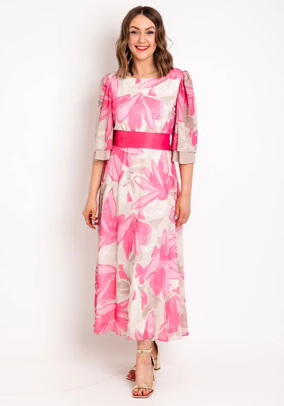 Role Mode Lasi Floral Print A-Line Maxi Dress, Pink Stylish Button-Up Maxi Dress