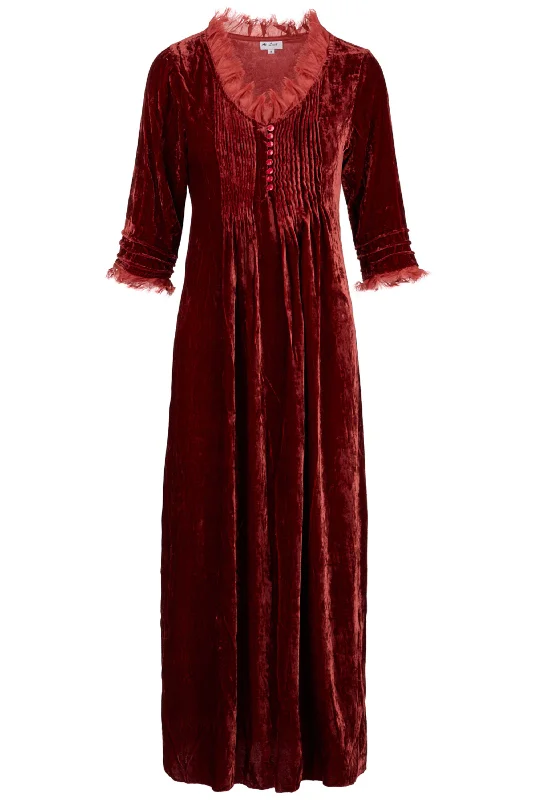 Silk Velvet Annabel Maxi Dress in Terracotta Stylish A-Line Maxi Dress