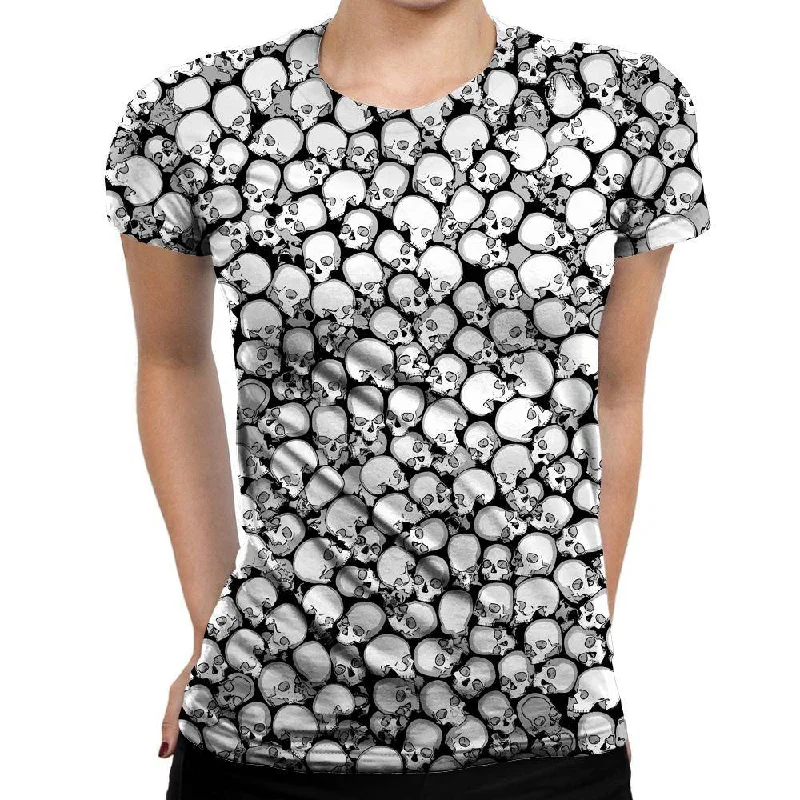 Skull Pattern Womens T-Shirt Boxy Fit Fitted Loose