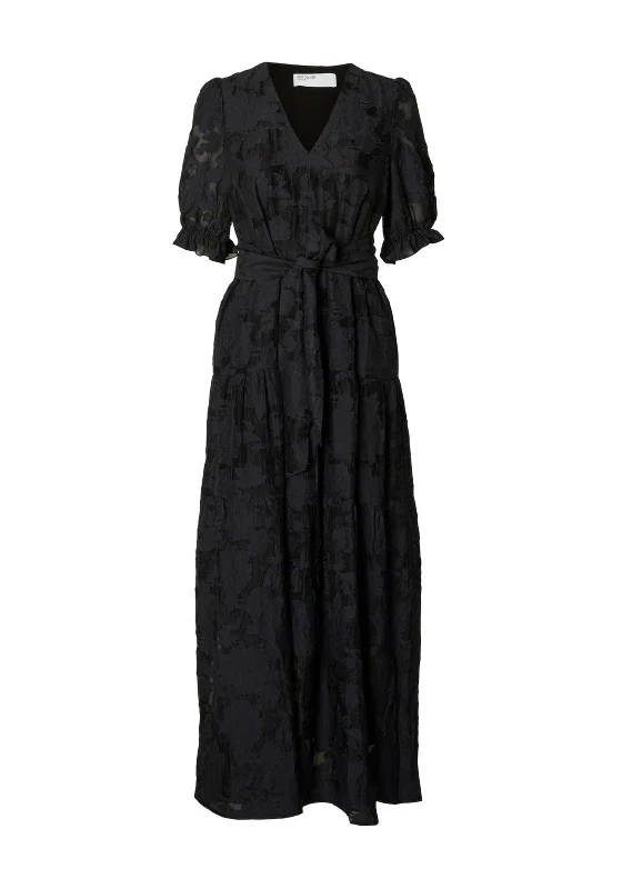 Selected Femme Cathi-Sadie Floral Embossed Maxi Dress, Dark Sapphire Elegant Maxi Dress with Lace