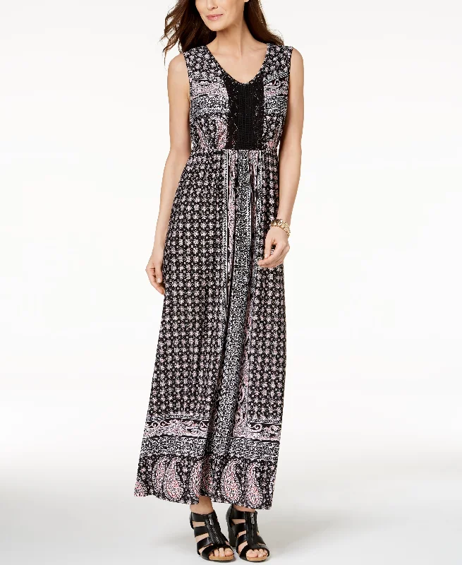 Style & Co Petite Printed Crochet Maxi Dress Fashionable Asymmetrical Maxi Dress