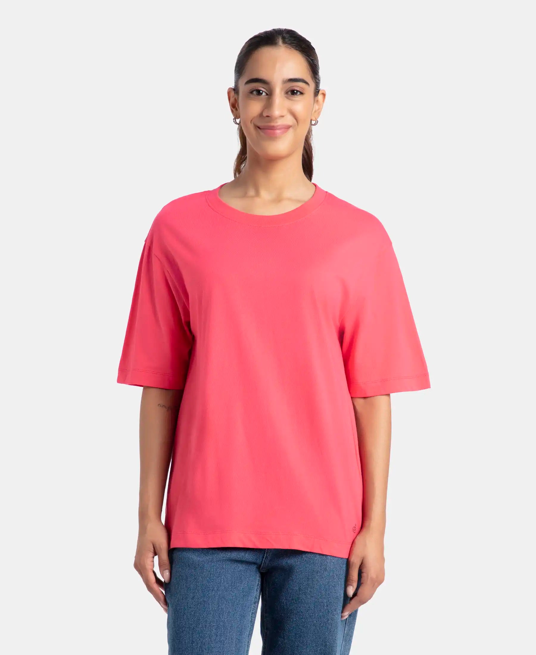 Super Combed Cotton Oversized T-Shirt with Drop Shoulder Styling - Rogue Red Collared Crew Neck Turtle Neck