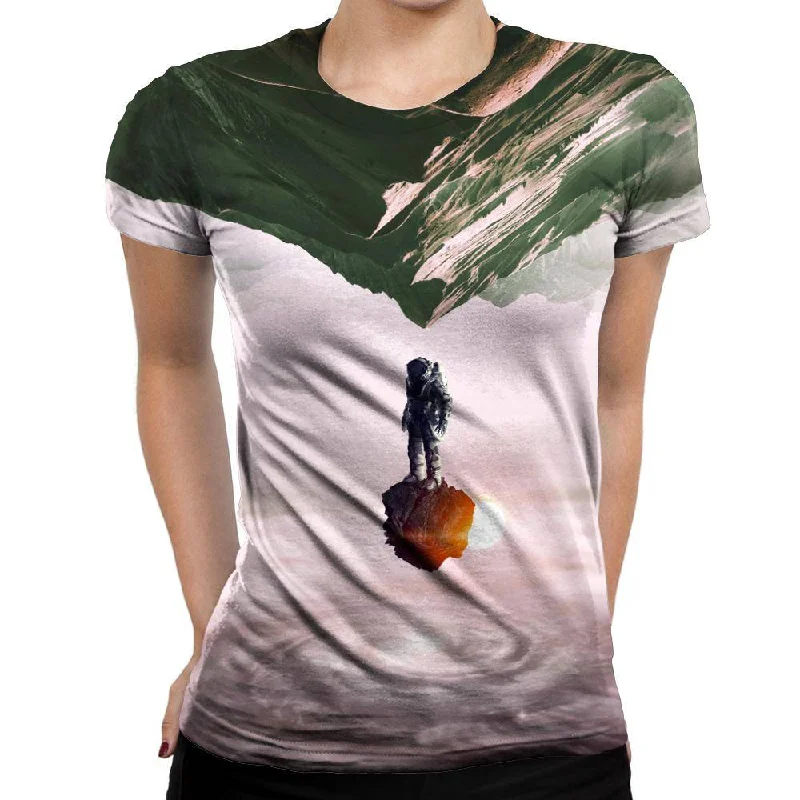 Surreal Astronaut Womens T-Shirt Collared Crew Neck Turtle Neck