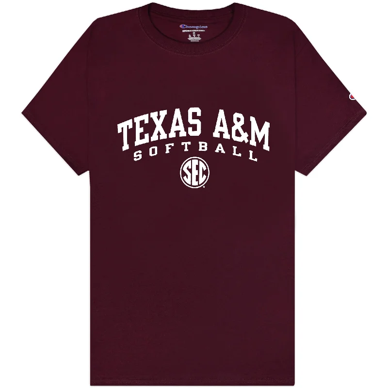 Texas A&M Champion Softball SEC T-Shirt Notch Collar Peter Pan Collar Cowl Neck