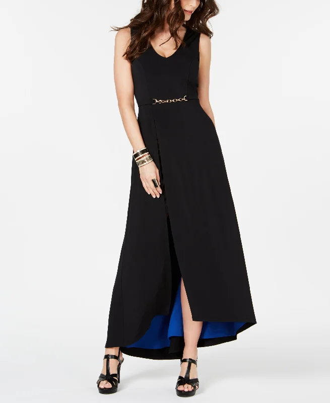 Thalia Sodi Belted Detail Maxi Dress Classic Solid Maxi Dress