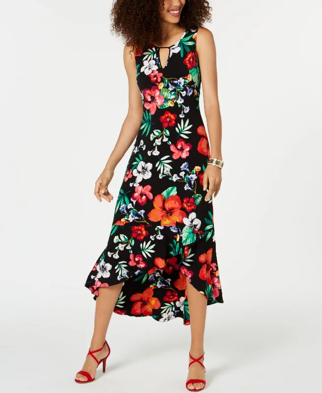 Thalia Sodi Printed Flounce Hem Maxi Dress Casual Maxi Dress with Pockets