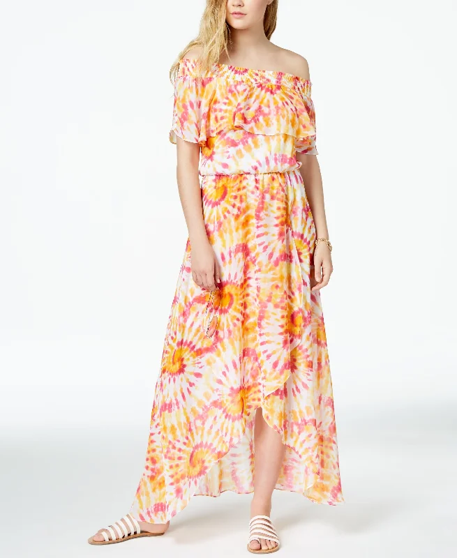 The Edit By Seventeen Juniors Printed Off The Shoulder Maxi Dress Trendy Off-Shoulder Ruffle Maxi Dress