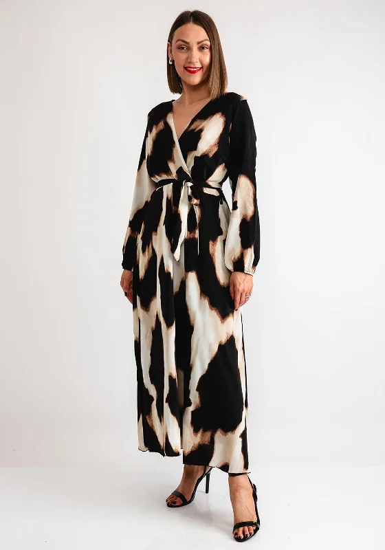 Serafina Collection Printed Maxi Dress, Black and Cream Comfortable T-Shirt Maxi Dress