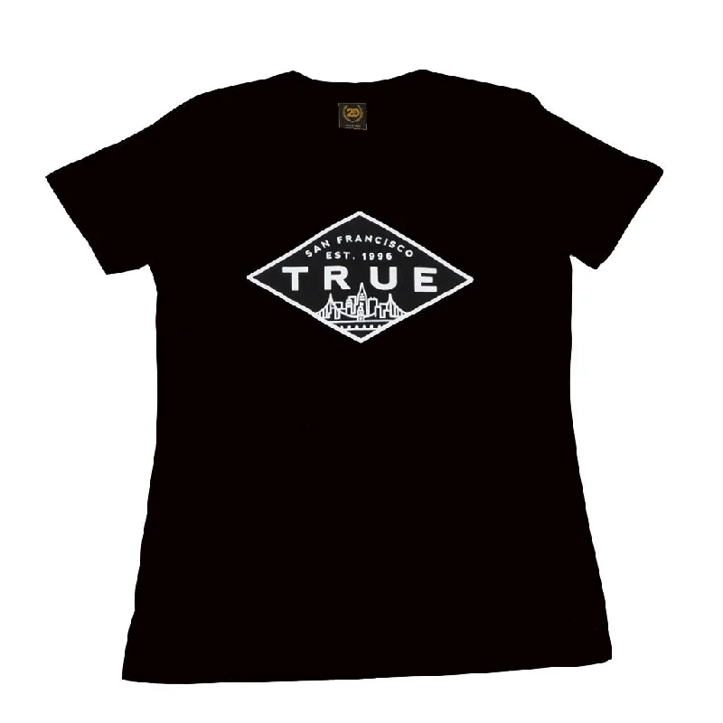 True Womens Established Basic T-Shirt Black Solid Print Embellished