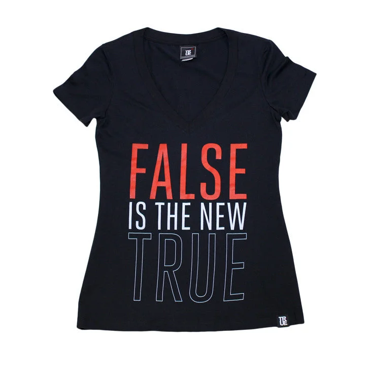 True Womens False is V-Neck T-Shirt Black Nylon Fabric Polyester Fabric Spandex Fabric