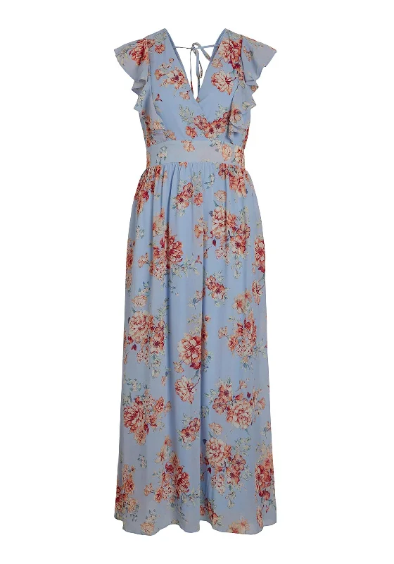 Vila Karin Floral Print Maxi Dress, Kentucky Blue Elegant Wraparound Maxi Dress