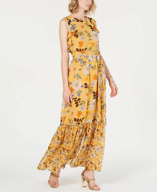 Vince Camuto Ruffled Flounce Hem Maxi Dress Trendy Off-Shoulder Ruffle Maxi Dress