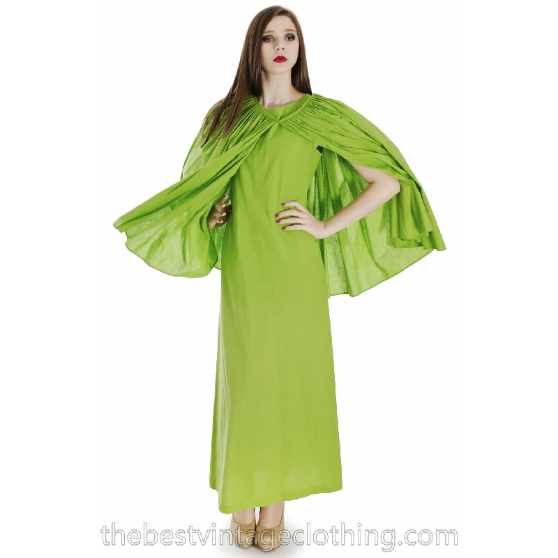 Vintage 1960s Vuokko Nurmesniemi RARE Lime Green Maxi Dress with Voluminous Cape 38/10 Elegant Wraparound Maxi Dress