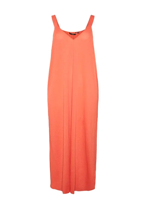 Vero Moda Curve Ketty Singlet Maxi Dress, Cayenne Trendy Short Sleeve Maxi Dress