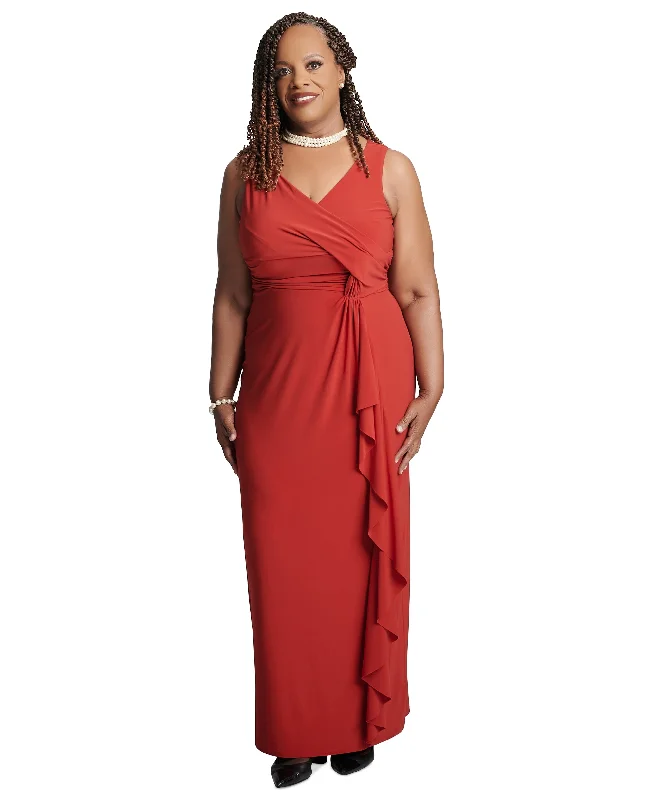 Women's Charlotte Ruffle-Front Sleeveless Maxi Dress Elegant Floral Maxi Dress