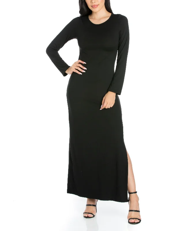 Womens Long Sleeve Side Slit Fitted Maxi Dress Trendy Button Front Maxi Dress