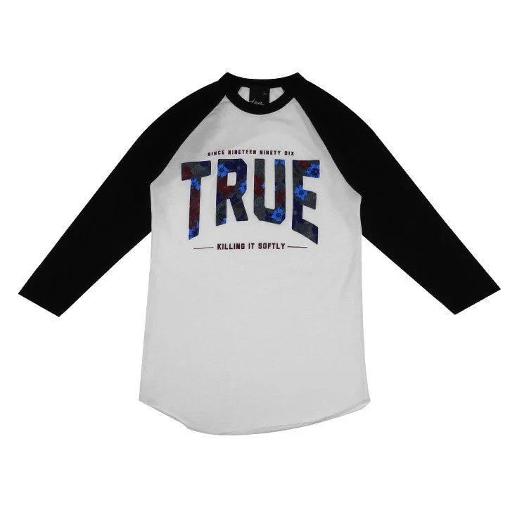 Womens True Floral 2 Raglan T-Shirt White/Black Chenille Blend Fleece Blend Nylon Blend