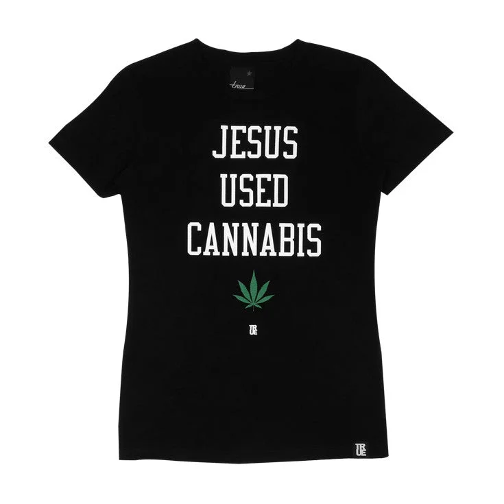 Womens True Jesus T-Shirt Black Ribbed Striped Patterned