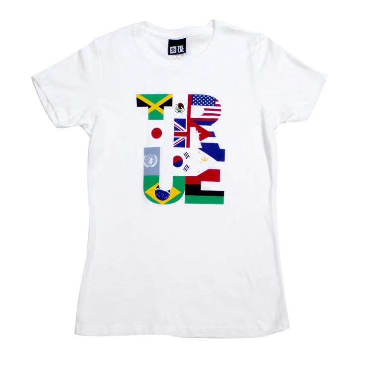 Womens True Nations T-Shirt White Thin T-Shirt Open Front Quick Dry