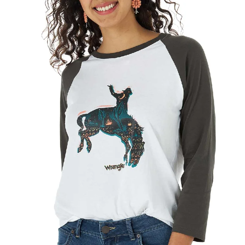 Wrangler Women's Aztec Bronc 3/4 Sleeve Graphic T-Shirt Silk Blend Satin Velvet