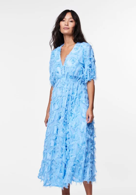 Y.A.S Pazylla Feathered A Line Maxi Dress, Alaskan Blue Trendy Floral Print Maxi Dress