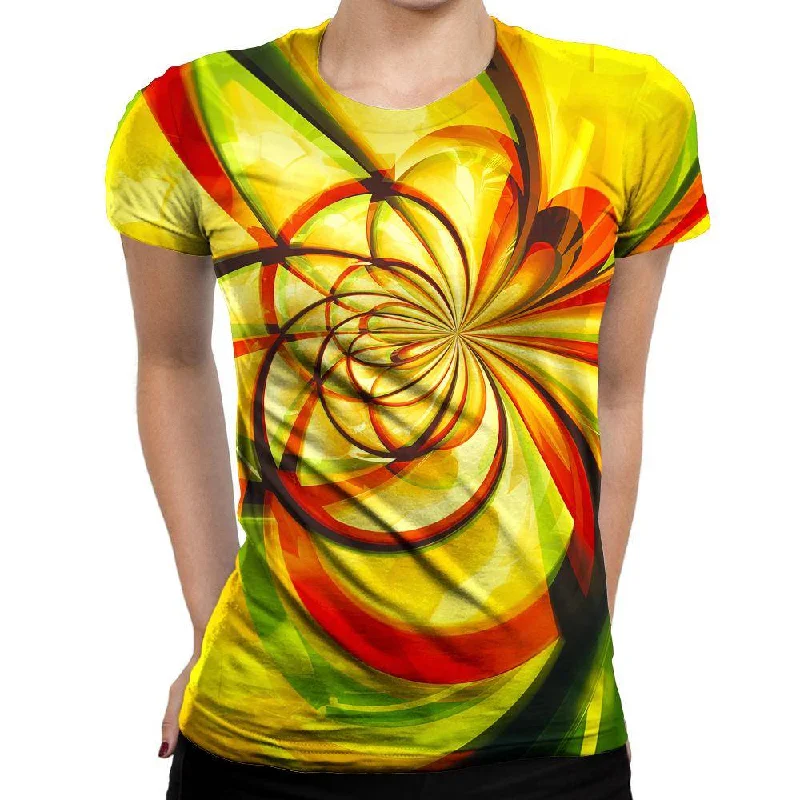 Yellow Flower Womens T-Shirt Nylon Fabric Polyester Fabric Spandex Fabric