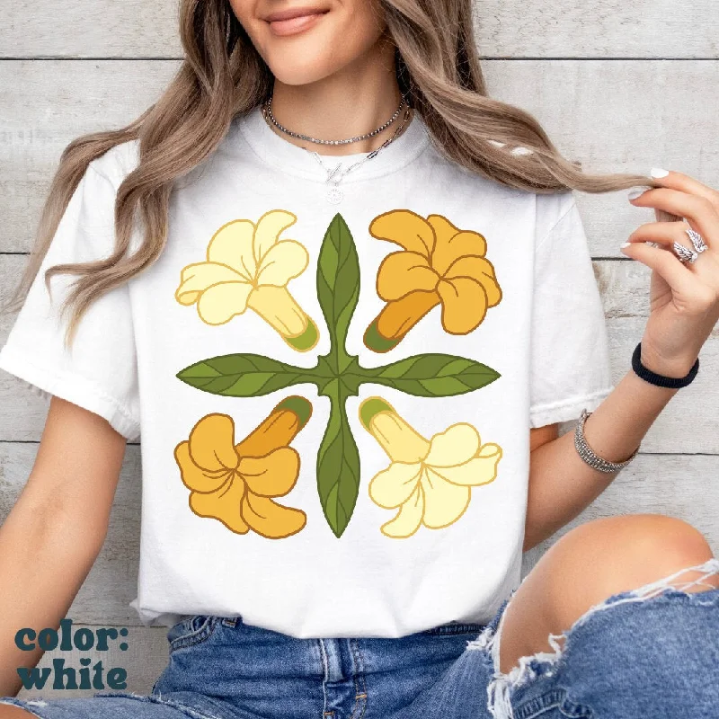 Yellow Hawaiian Quilt Beach Tee - Hawaiian Floral Tee - Trendy Oversized Beach Tee - Comfort Colors Unisex Oversized Tee Nylon Fabric Polyester Fabric Spandex Fabric