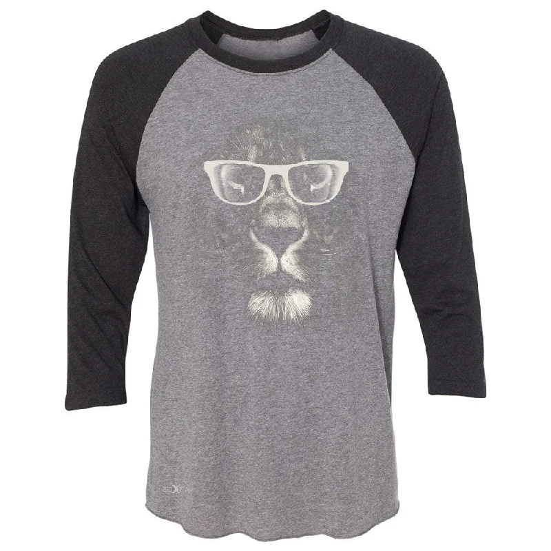 Zexpa Apparelâ„¢ Lion With Glasses 3/4 Sleevee Raglan Tee Graphic Cool Wild Animal Tee Spandex Blend Rayon Blend Denim Blend