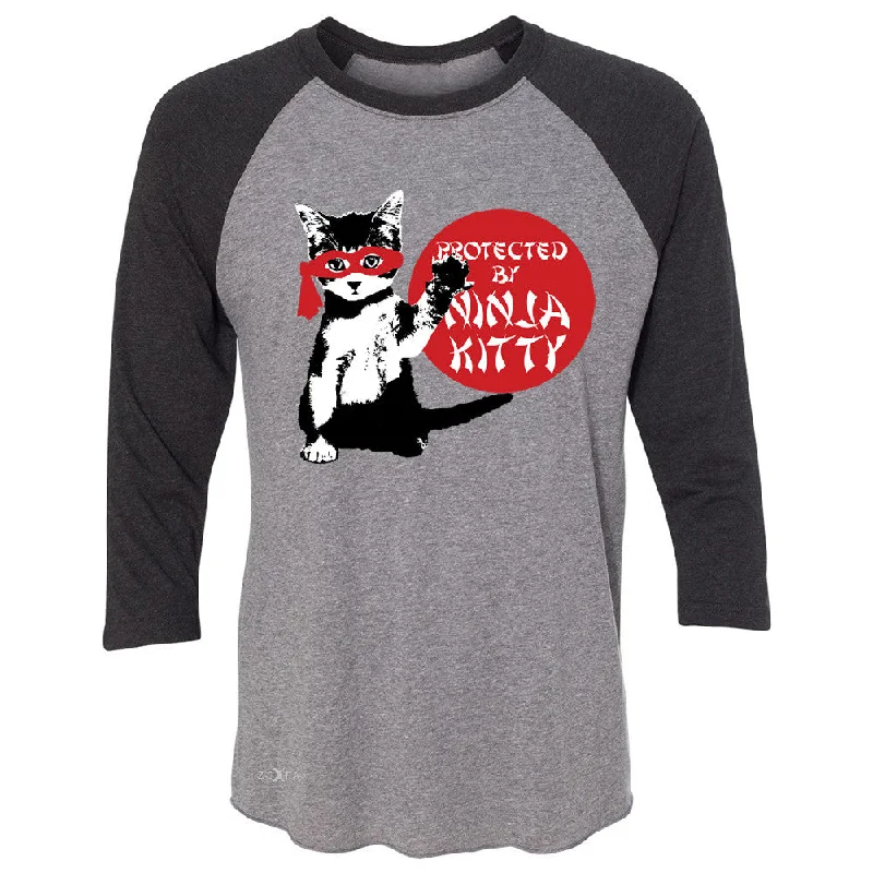Zexpa Apparelâ„¢ Protected By Ninja Kitty Graphic 3/4 Sleevee Raglan Tee Animal Love Tee Spandex Blend Rayon Blend Denim Blend