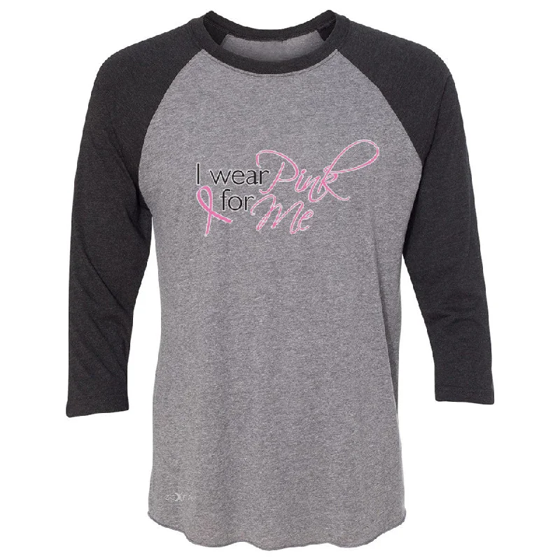 Zexpa Apparel I Wear Pink For Me 3/4 Sleevee Raglan Tee Breast Cancer Awareness Month Tee Fleece Fabric Down Fabric Feather Fabric