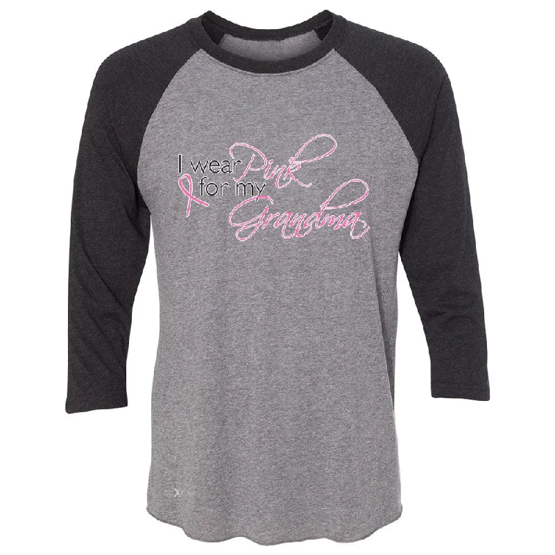 Zexpa Apparel I Wear Pink For My Grandma 3/4 Sleevee Raglan Tee Breast Cancer October Tee Chenille Blend Fleece Blend Nylon Blend