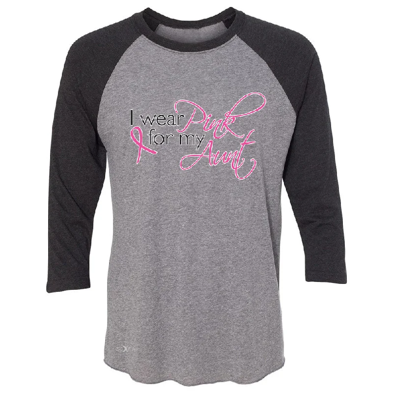 Zexpa Apparel I Wear Pink For My Aunt 3/4 Sleevee Raglan Tee Breast Cancer Awareness Tee Collared Crew Neck Turtle Neck