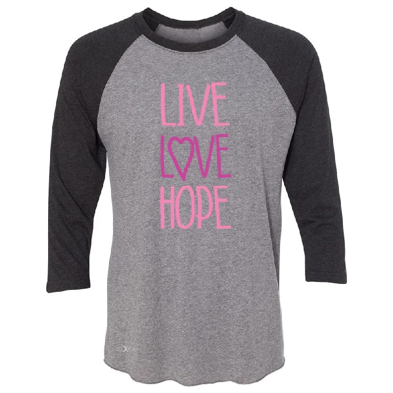 Zexpa Apparelâ„¢ Live Love Hope 3/4 Sleevee Raglan Tee Breast Cancer Awareness Event Oct Tee Striped Floral Plaid