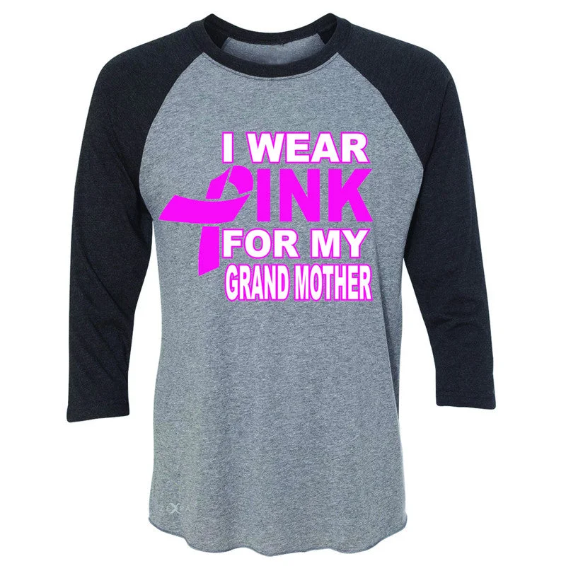 Zexpa Apparel I Wear Pink For My Grand Mother 3/4 Sleevee Raglan Tee Breast Cancer Awareness Tee Polka Dot Checkered Tartan