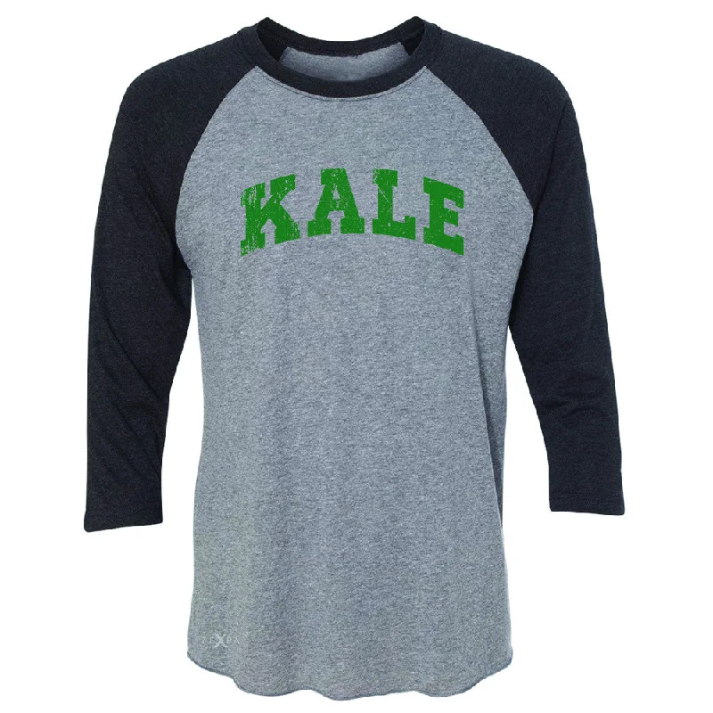 Zexpa Apparel™ Kale G University Gift for Vegetarian 3/4 Sleevee Raglan Tee Vegan Fun Tee Boxy Fit Fitted Loose