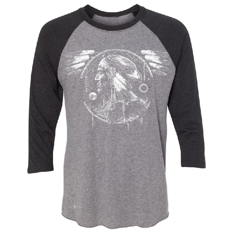 Zexpa Apparelâ„¢ Hawk Dream Spirit 3/4 Sleevee Raglan Tee Native American Dream Catcher Tee Cashmere Blend Cotton Blend Poly Blend