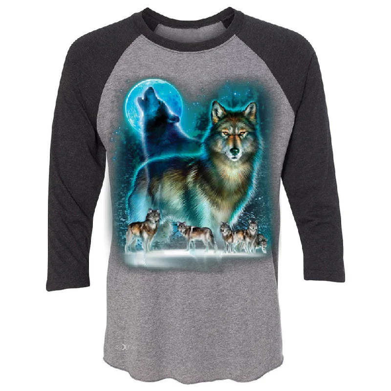 Zexpa Apparelâ„¢ Moonlight Wolf 3/4 Sleevee Raglan Tee Native American Dream Catcher Tee Cozy Warm Stylish