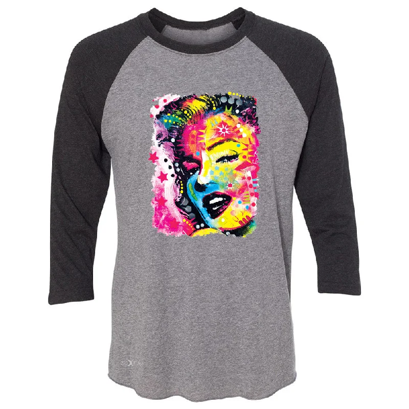 Zexpa Apparelâ„¢ Marilyn Neon Painting Portrait 3/4 Sleevee Raglan Tee Hollywood Beauty Tradition Tee Iron Safe Non-Iron Wrinkle Free