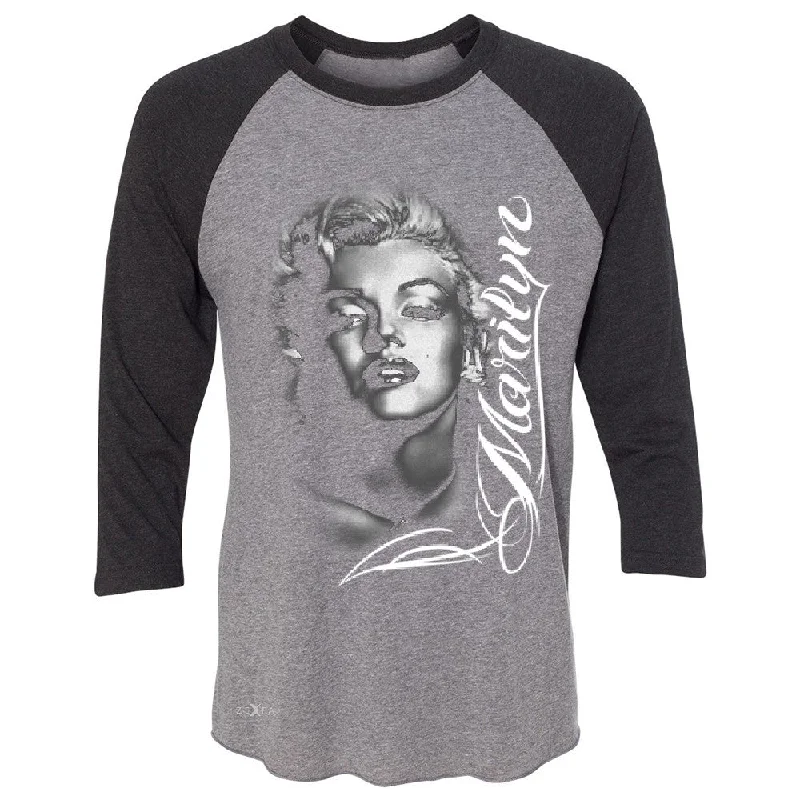 Zexpa Apparelâ„¢ Marilyn Monroe Gangster Respect  3/4 Sleevee Raglan Tee Tattoo Gun Babe Tee Elegant Classic Vintage