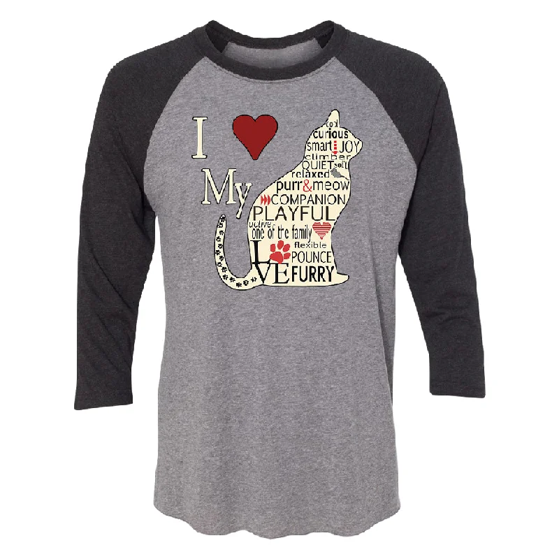 Zexpa Apparel™ I Love My Cat 3/4 Raglan Tee Rayon Velvet Corduroy