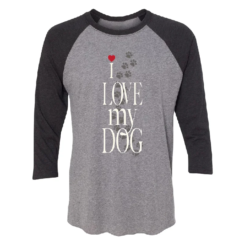 Zexpa Apparel™ I Love My Dog Puppy Paw Print 3/4 Raglan Tee Cashmere Blend Cotton Blend Poly Blend