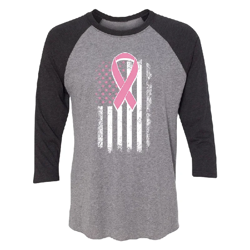 Zexpa Apparel™ Pink Vintage American Flag 3/4 Raglan Tee Boxy Fit Fitted Loose