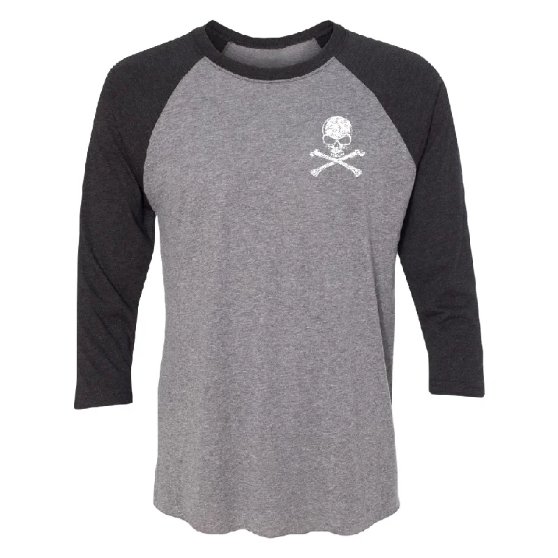 Zexpa Apparel™ Pocket Design - Skull and Crossbones 3/4 Raglan Tee Solid Print Embellished