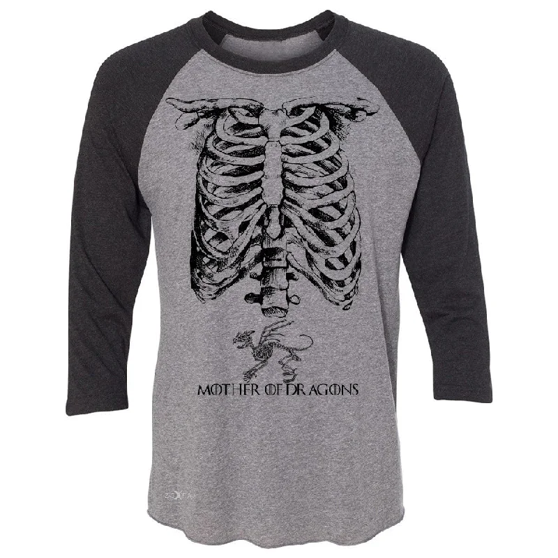 Zexpa Apparelâ„¢ Mother Of Dragons X-Ray Rib Cage 3/4 Sleevee Raglan Tee Pregnant Halloween Costume Got Throny Tee Front Pockets Side Pockets Patch Pockets