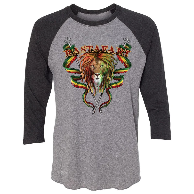 Zexpa Apparelâ„¢ Rastafari Lion Dreds Judah Ganja 3/4 Sleevee Raglan Tee Jamaica Marley Tee Mesh Blend Leather Blend Suede Blend