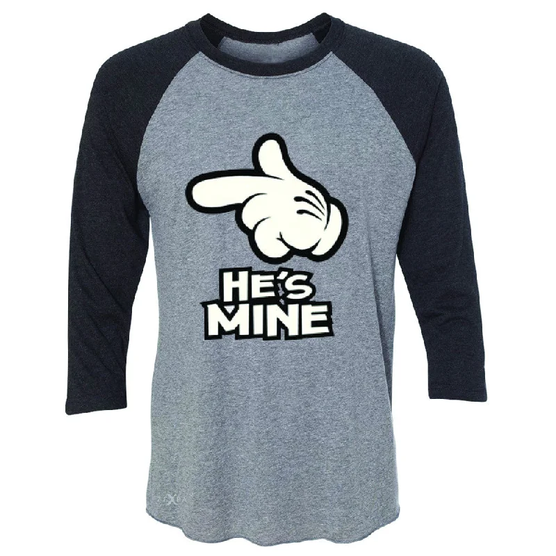 Zexpa Apparel™ He is Mine Cartoon Hands Valentine's Day 3/4 Sleevee Raglan Tee Couple Tee Denim Fabric Leather Fabric Suede Fabric