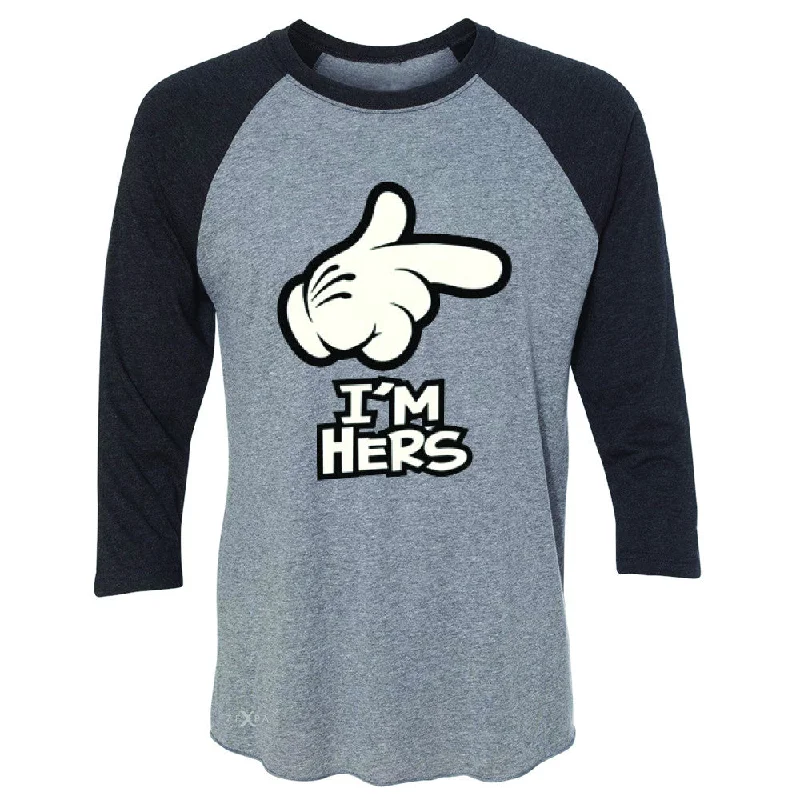 Zexpa Apparel™ I'm Hers Cartoon Hands Valentine's Day 3/4 Sleevee Raglan Tee Couple Tee Mesh Canvas Denim